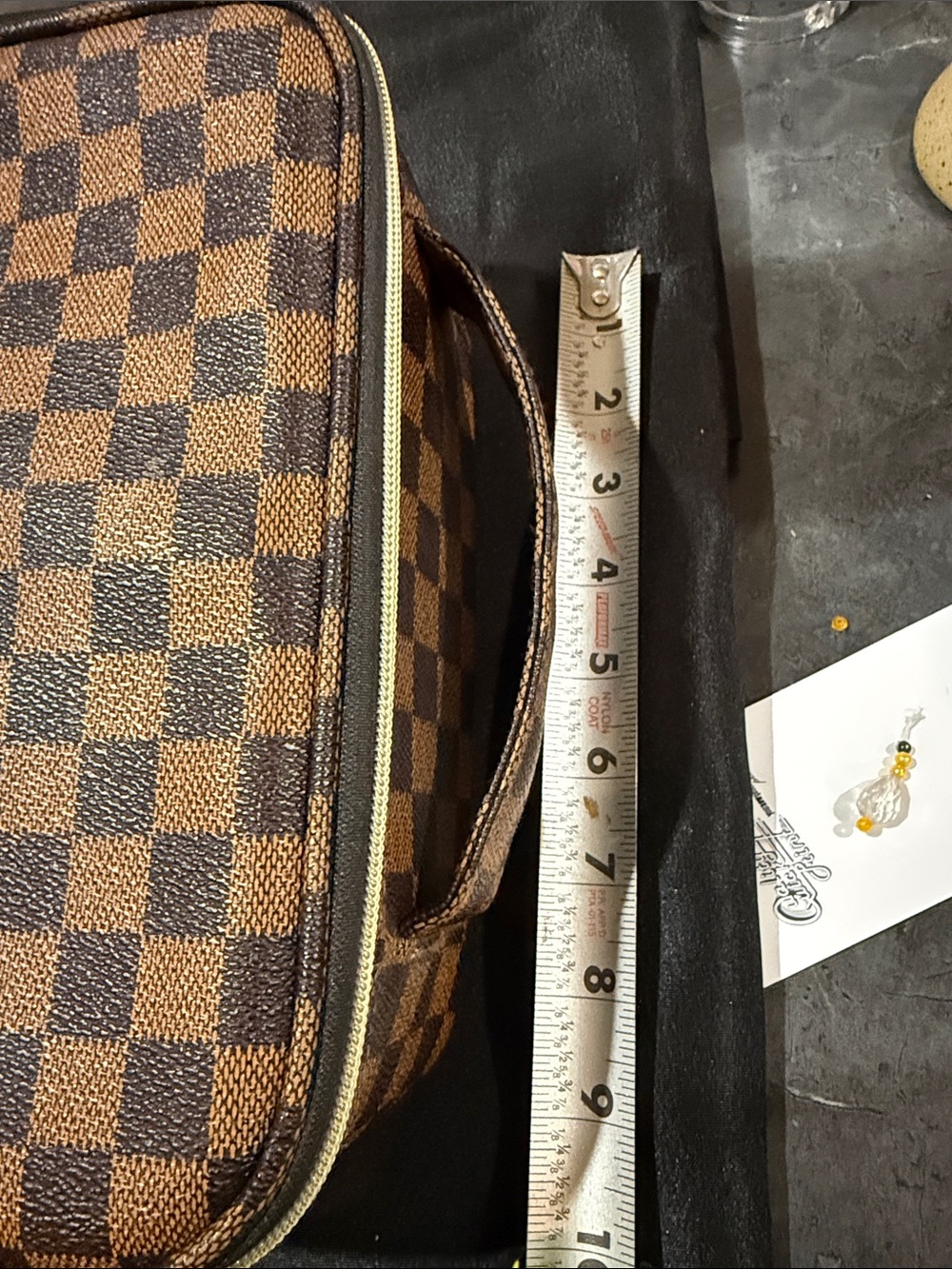 Brown Checkered Men's Toiletry Bag with Carry Handle - Picture 2 of 5